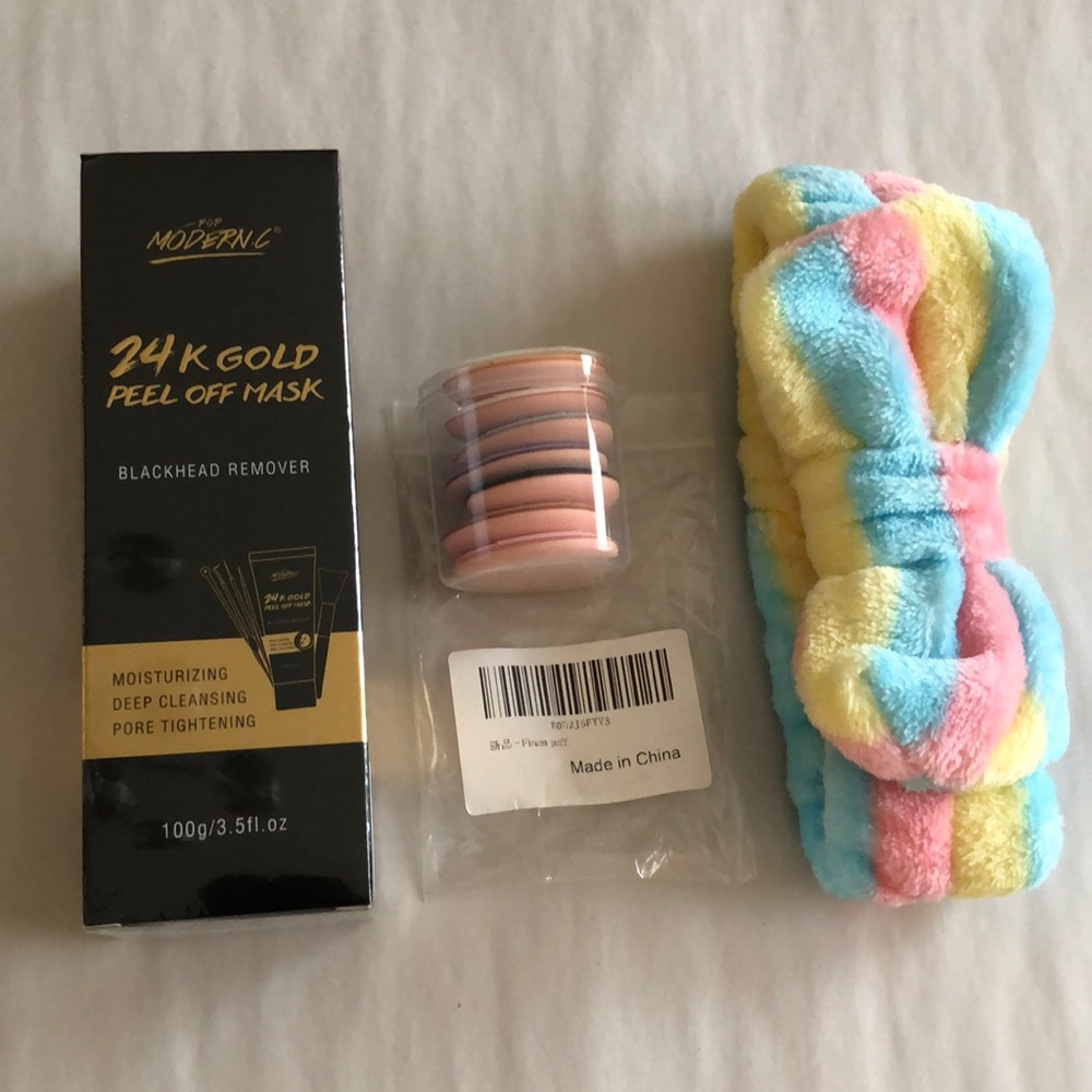 POP MODERN.C, Finger Puff, Spa Headband, Pink, Blue, Yellow, Trio - Picture 1 of 13
